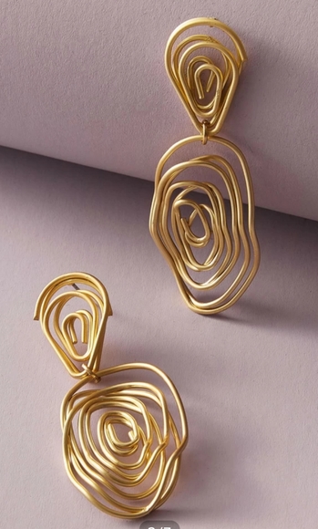 Women's Gold abstract maximalist twist spiral boho big statement earrings new - Picture 4 of 9
